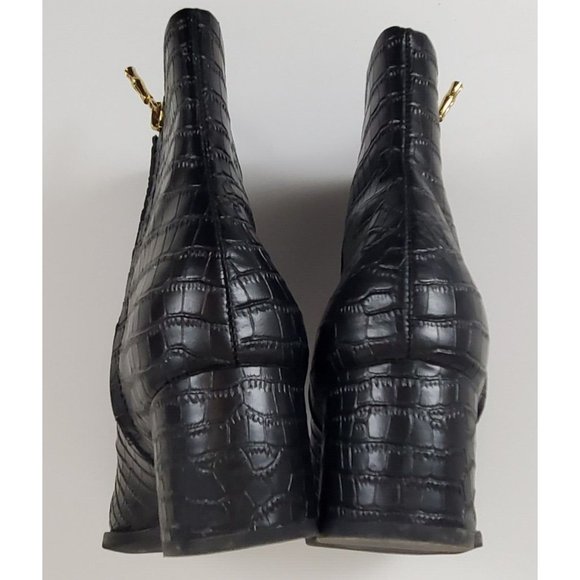 J. McLaughlin Gwyneth Black Leather Croc-Embossed Ankle Boots Size 9 - Picture 7 of 14